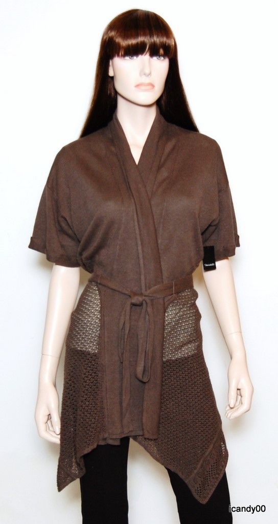 Tahari Carlin Knit Sweater Cardigan Wrap Brown M