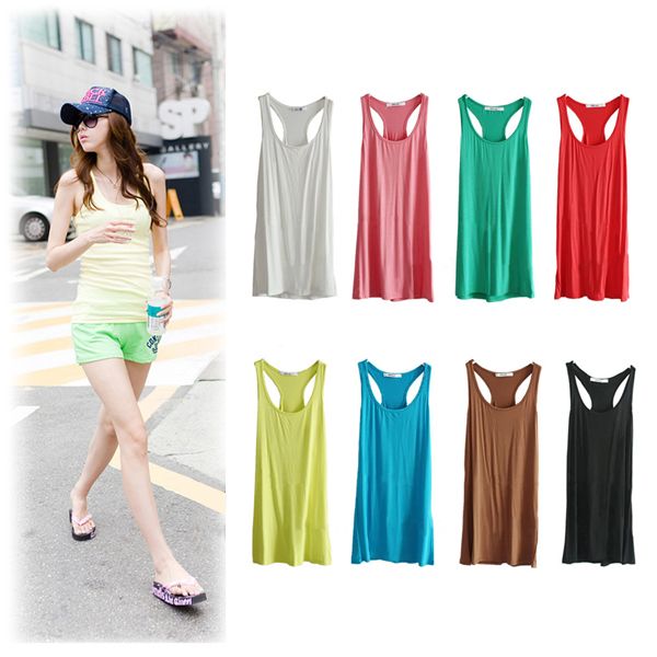 New Womens Basic Long Spaghetti Modal Strap Tank Camis Top