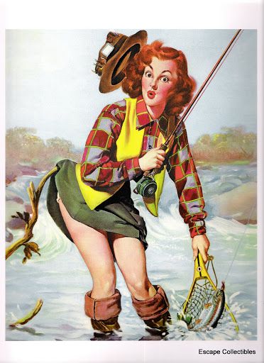 Vaughan Bass Pin Up Girl Double Catch Sexy Fishing 10x12 Print 