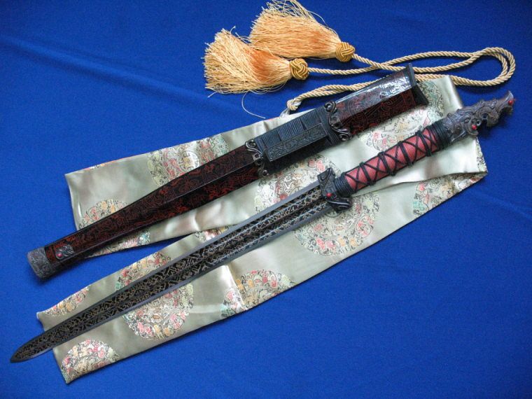 Traditional China Sword Paintin Red Cliff Antique Damascus Steel Hand 