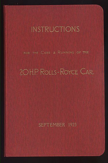 1923 ROLLS ROYCE 20 H.P. ORIGINAL HANDBOOK MANUAL. SUPERB TIME WARP 