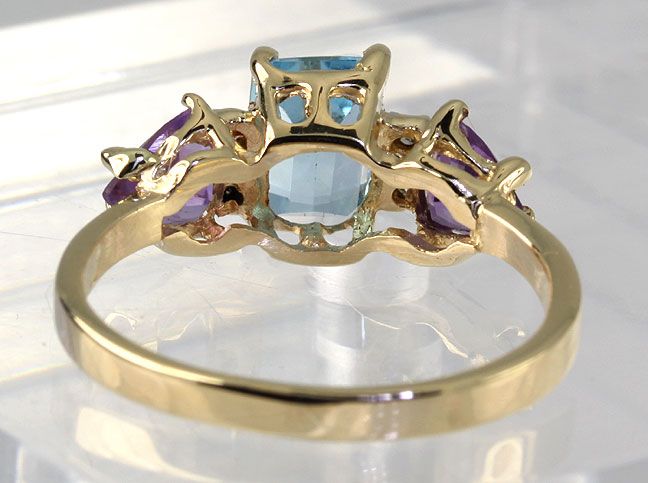   Cut Blue Topaz Trillion Amethyst Diamond 14k Yellow Gold Ring