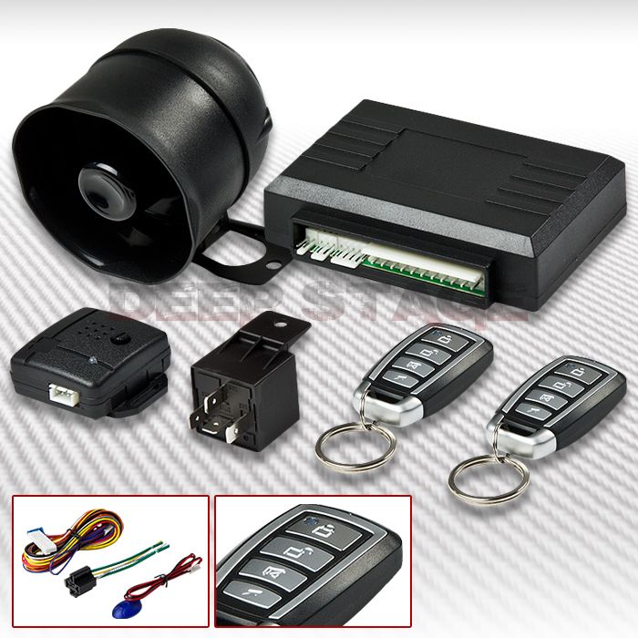 way car auto security alarm system set kit siren+ 4 button keyless 
