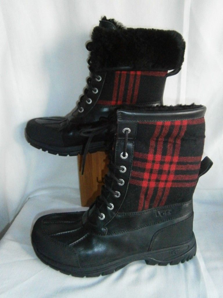 UGG Australia BOOTS BUTTE PLAID Mens US 8 * 9 * 10 * 11 * Black/Red 