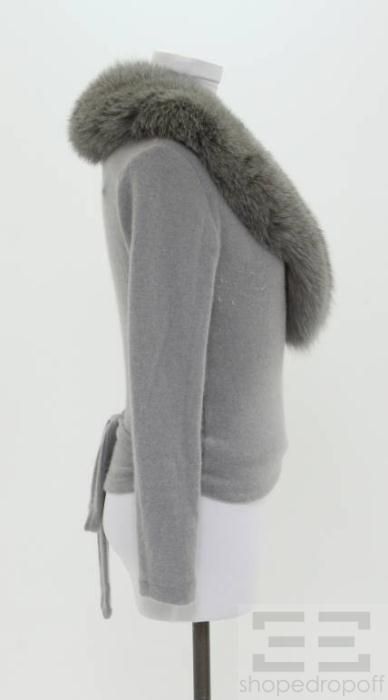 Flavio Castellani Grey Angora Detachable Fox Fur Collar Cardigan Size 
