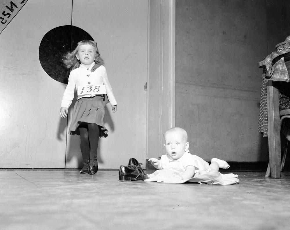 1961 4x5 Negative Dance contestant Cathy Kennedy looses her shoe