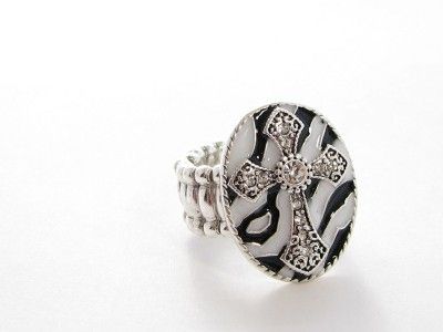 Zebra Cross Oval Crystal Stretch Ring Fashion Jewelry