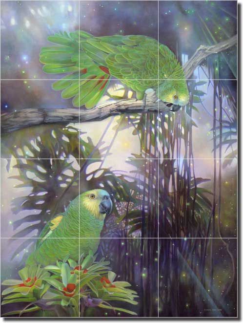 Macon Tropical Birds Parrots Art Ceramic Tile Mural