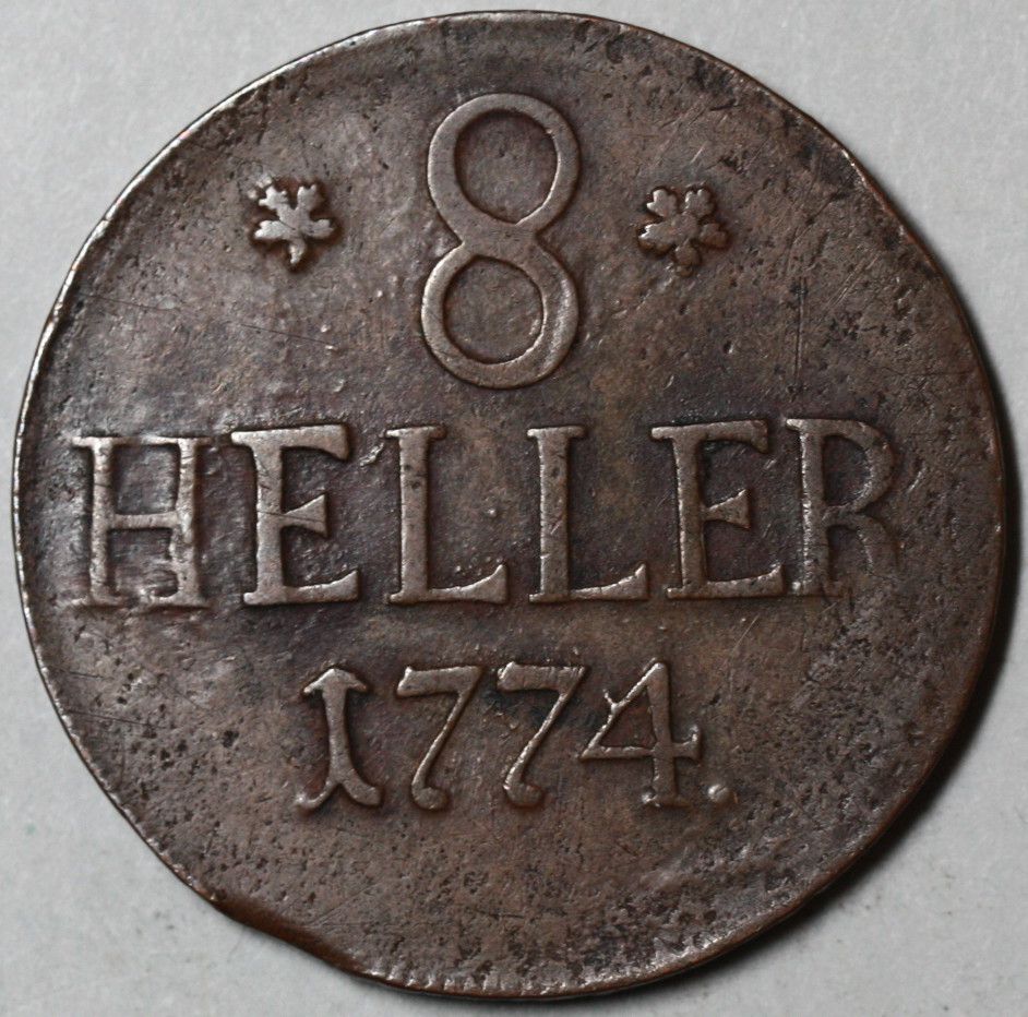 1774 Hesse Cassel Large Copper 8 Heller US Colonial Money RARE German 