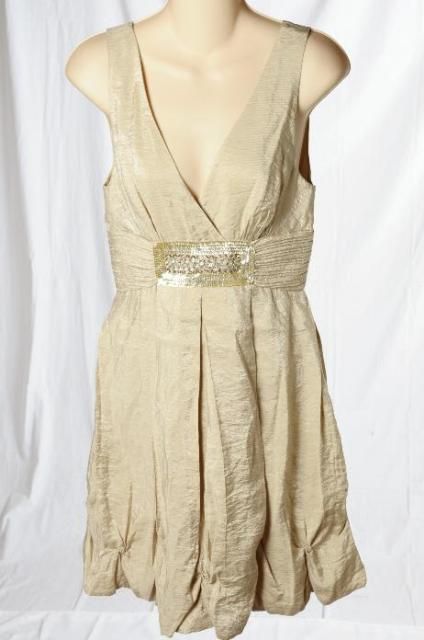 BCBG Max Azria Gold Champagne Siney Bubble Hem Cocktail Dress Occasion 