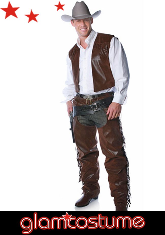 Cowboy Chaps and Vest Mens Western Fancy Dress Costume