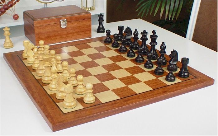  staunton chess set in eboninzed boxwood with mahogany chess board 