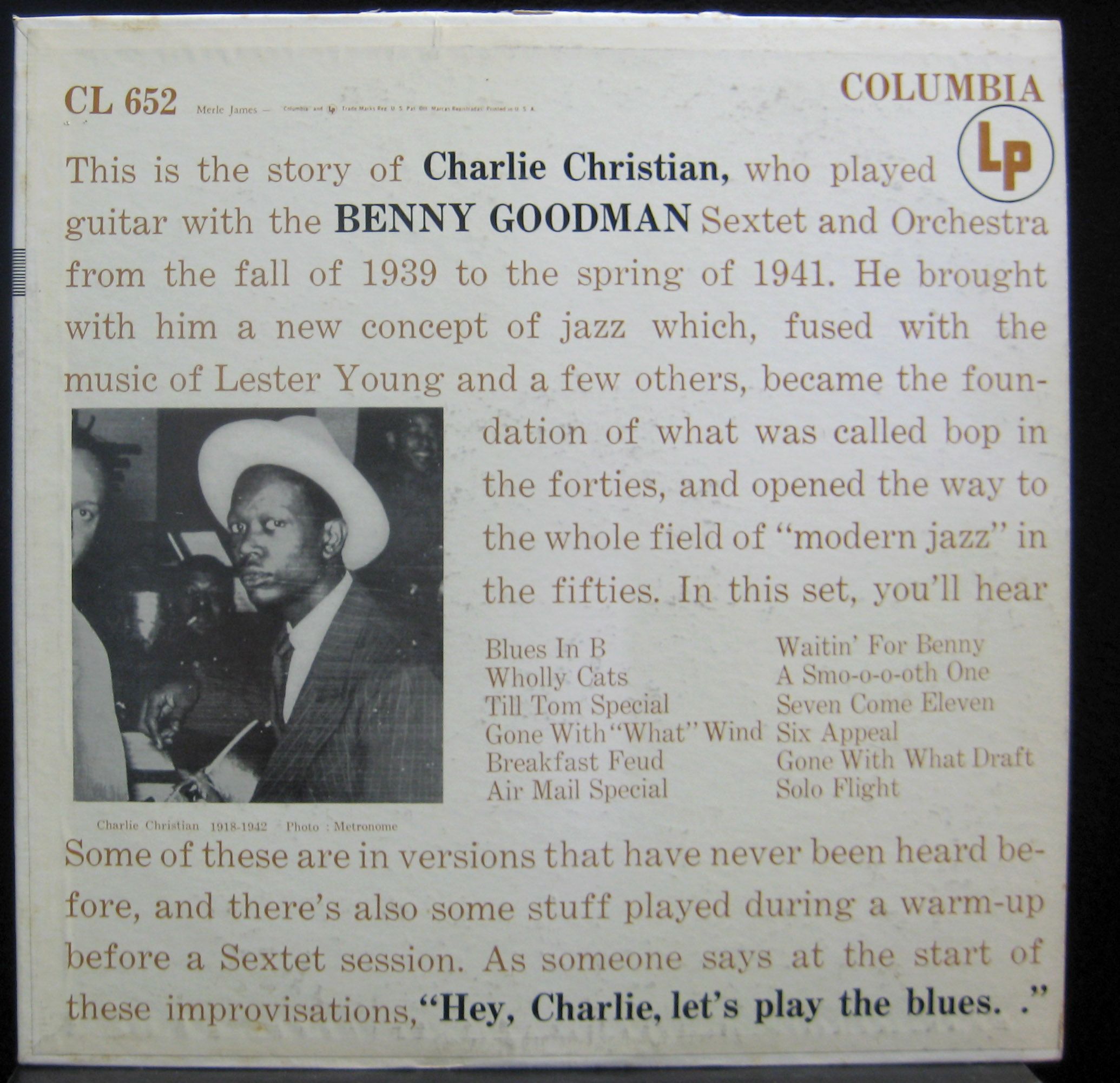 Charlie Christian Benny Goodman s T LP VG CL 652 Vinyl 1955 Record 