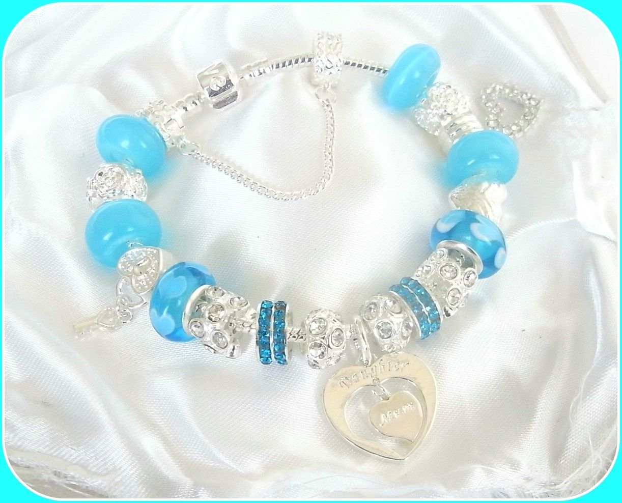 Charm Bracelet Blue Silver Personalise Friends Forever Niece Gift 