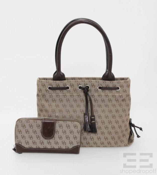   Bourke 2pc Brown Monogram Canvas Tote Bag Checkbook Wallet Set