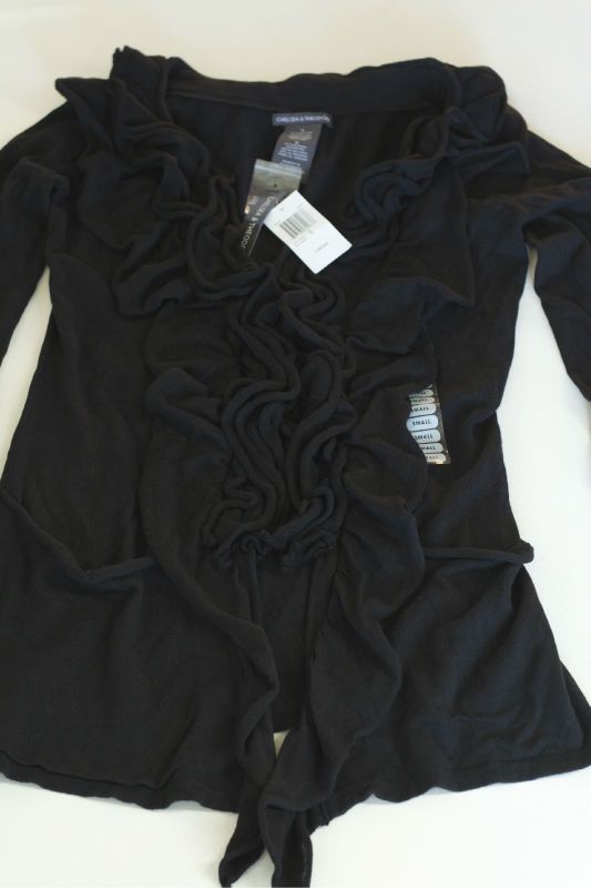 Chelsea & Theodore New Cardigan Ruffle Coverup Black Womens S