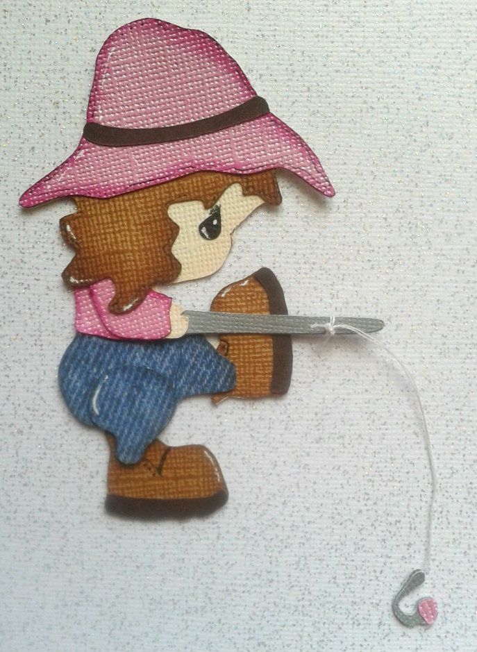 FISHING GIRL SUMMER SPRING PAPER PIECING TEAR BEAR KIRA AP4P