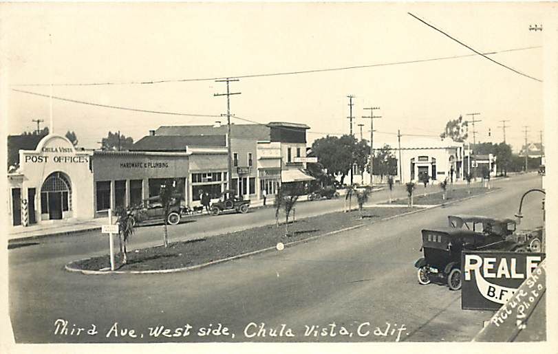 CA Chula Vista California RPPC Third Avenue West Side Post Office