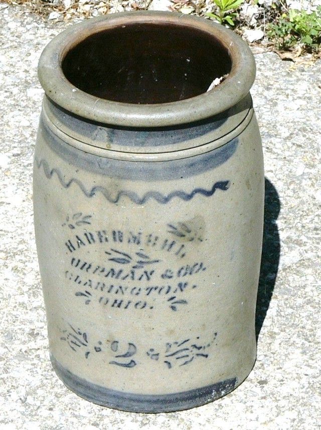   ANTIQUE SALT GLAZED STONEWARE CROCK LATE 1800S 2 GAL CLARINGTON OH