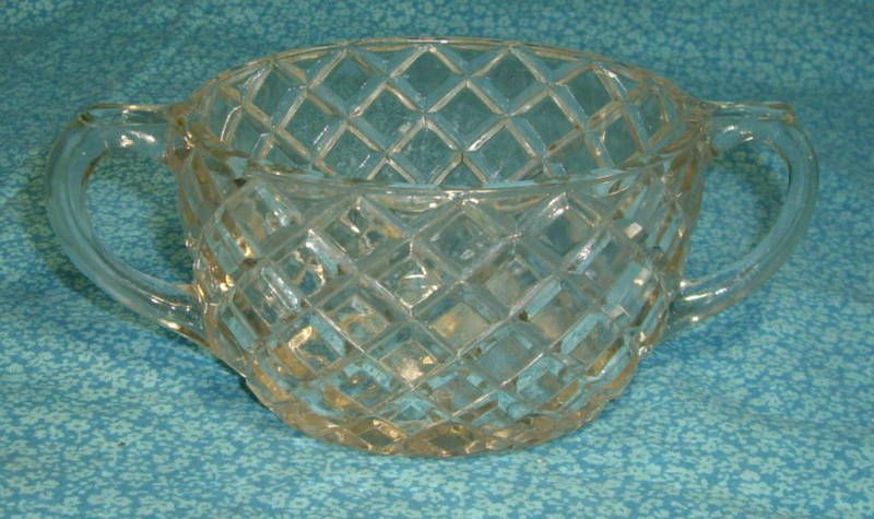 Vintage Clear Glass Star Diamond Cut Sugar Bowl Handles