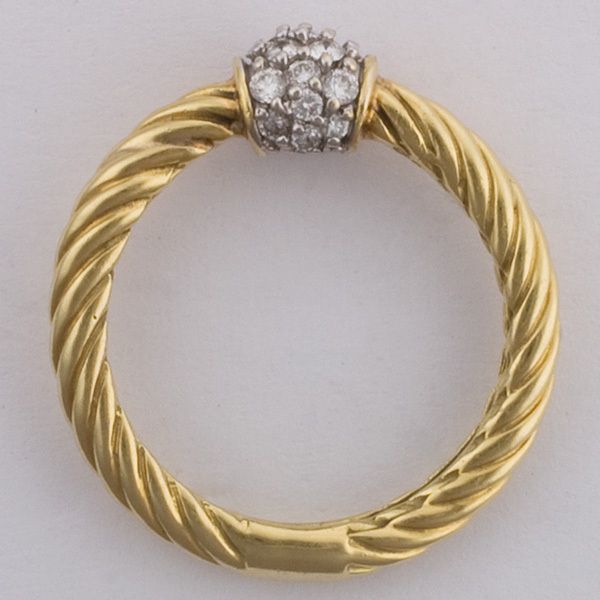 NWOT DAVID YURMAN 18k Yellow Gold Cable Ring 6 w PAVE DIAMOND BALL