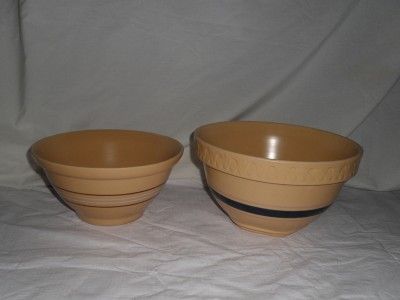 Over and Back Yellow Ware Mixing Baking Bowls Blue Stripe Maroon