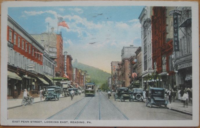 1924 Postcard Penn Street Downtown Theatre Reading PA