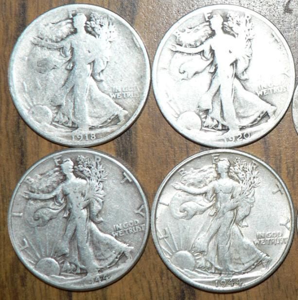 Liberty Walking 90% Silver Half Dollars   1918, 1920, 1944, 1944 S