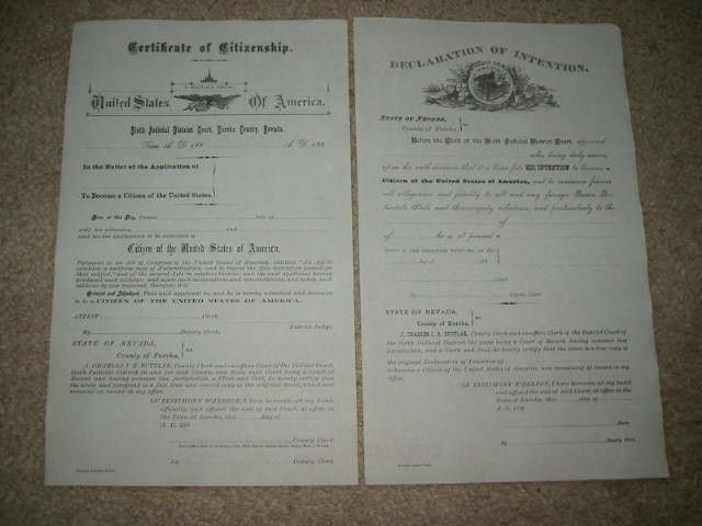 Old 1880s Eureka Co Nevada Citizenship Documents