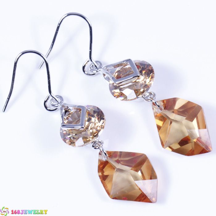 L1145 DANGLE EARRING PLAZED HONEY CITRINE GEMSTONE SILVER JEWELRY