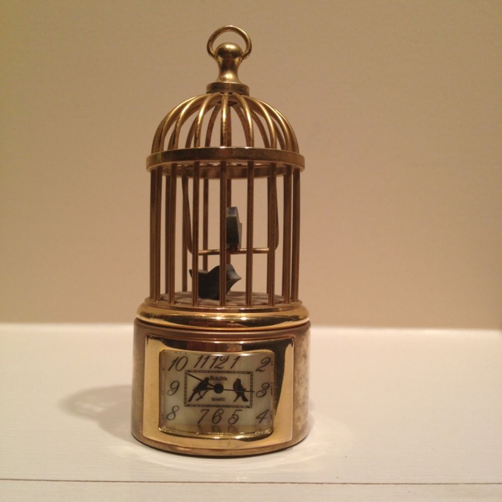 Clock Bulova Miniature Collectible Brass Style Colville Bird Cage