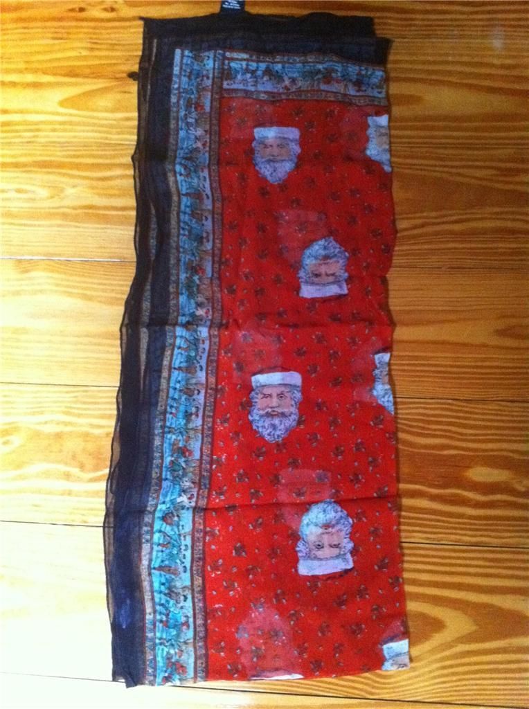 Womens ATG Rayon Santa Holiday Christmas Scarf Made in India New Wtag