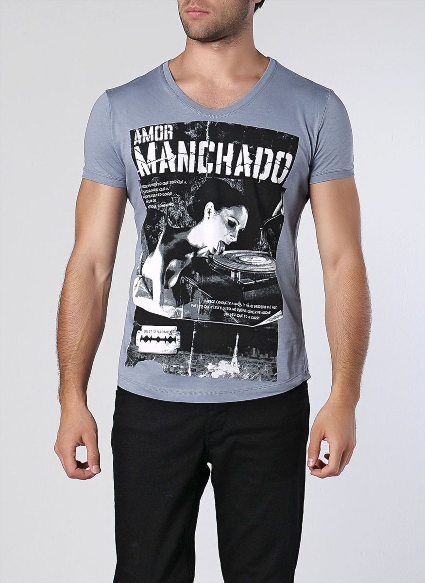  Shirt DJ Wide Collar Turntable Amor Manchado Music Razor Coke