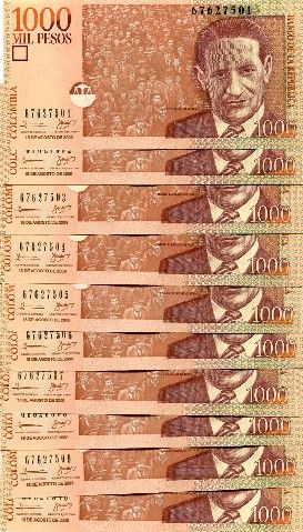 COLOMBIA 1000 Pesos 2009 P New UNC lot 10 pcs