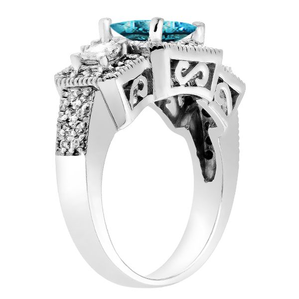  14k White Gold Princess Cut Fancy Blue Natural Diamond Engagement Ring