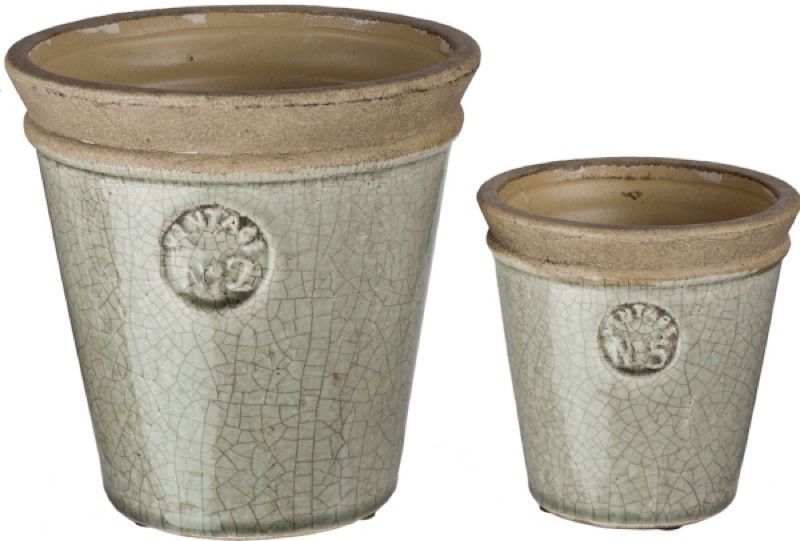 Set 6 Sage Green Glazed Ceramic Flower Pot Planter