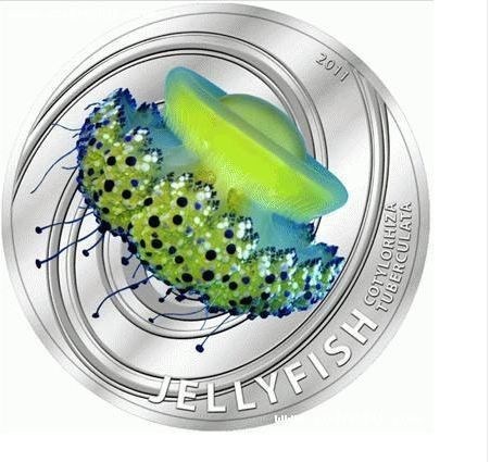 Jelly Fish (Cotylorhiza Tuberculata) 2011 Pitcairn Island Silver Coin