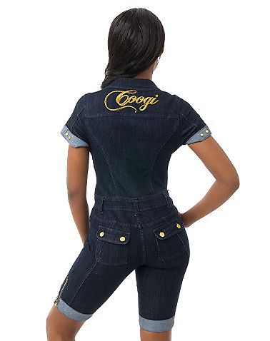 Womens Coogi Denim Blue Jeans Jumpsuit Romper Shorts Large L