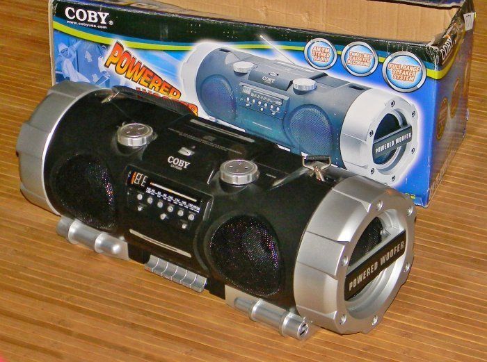 Coby CX CD282 Portable CD Radio Cassette Cylinder Boombox Powered