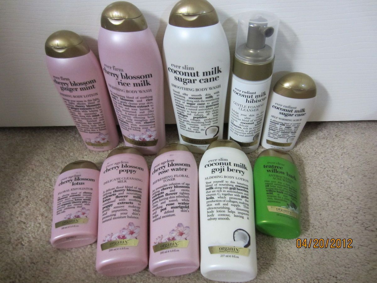 Lot Organix Coconut Milk Cherry Blossom Teatree Body Wash Lotion Scrub