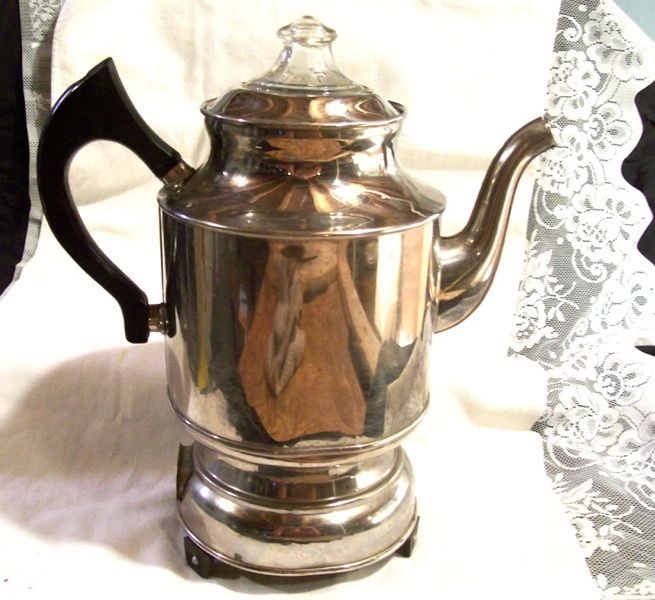 Vtg Rome Electric Coffee Pot Percolator CE2 9 Rome NY Pyrex Top Chrome