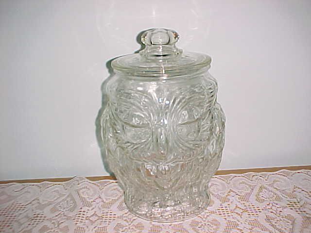 Collectible Clear Glass Owl Shaped Large Cookie Jar