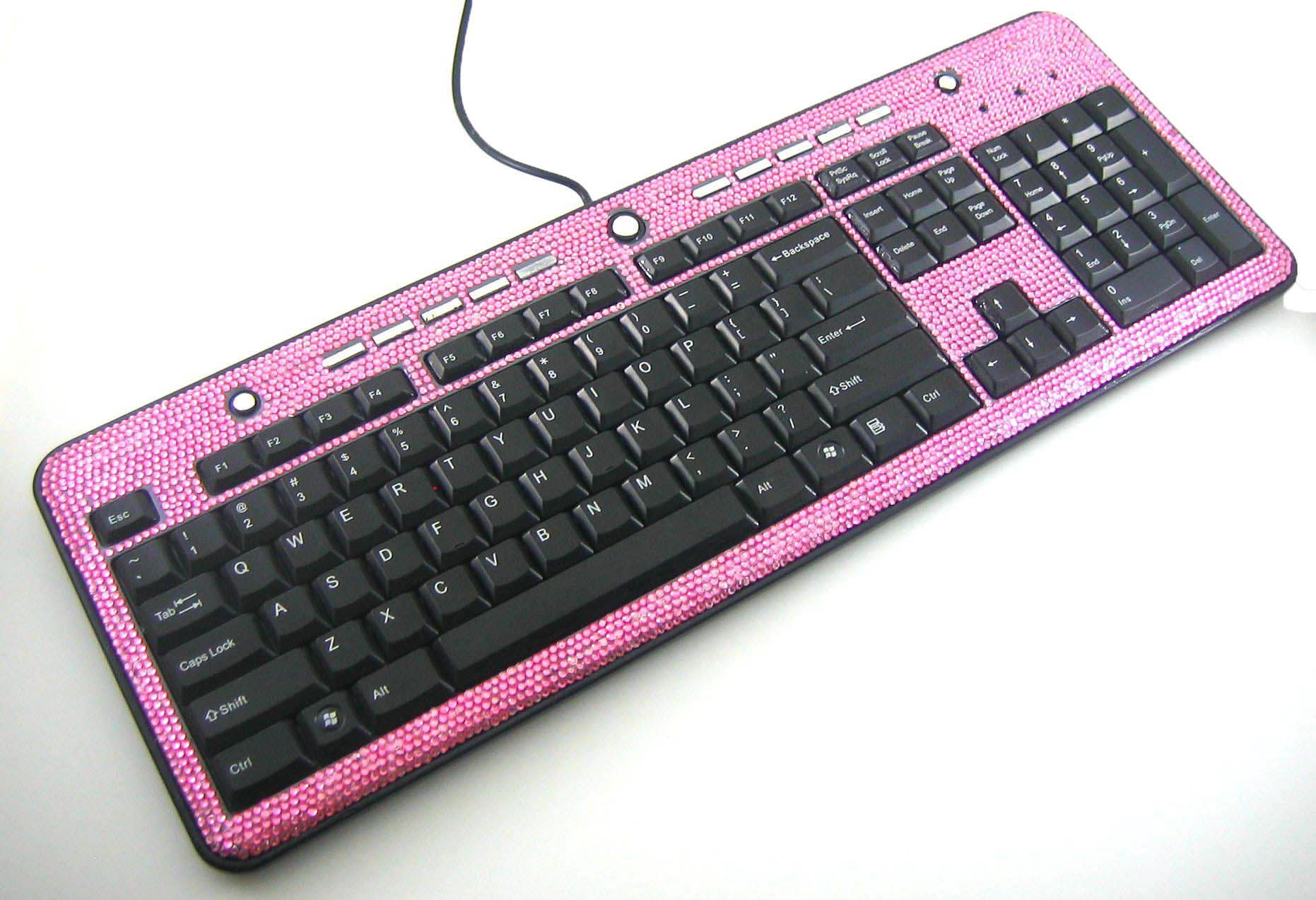 Pink Crystal Rhinestone USB PC Computer Keyboard