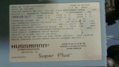 Hussman 6 Copeland Discus Compressor Refrigeration Rack