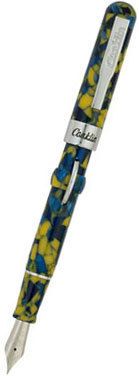 Conklin Pens Mark Twain Crescent Fountain Pen Med Yellow Blue Marble