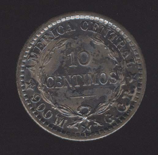 COSTA RICA SILVER COIN 1906 NICE TONING 10 CENTIMOS RARE THUS