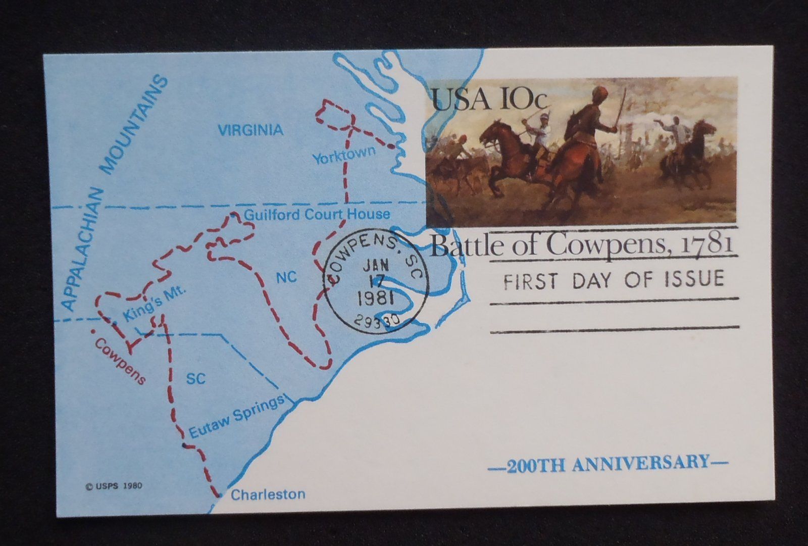  Anniversary 1781 Battle of Cowpens First Day of Issue Cowpens SC PLC