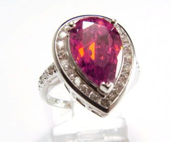  Silver Genuine White Topaz and Lab Created Ruby Ring Size 7