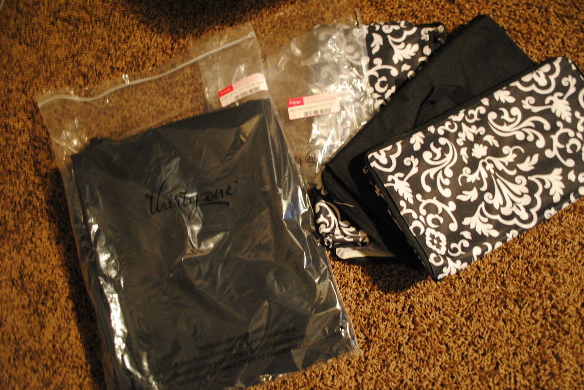 Brand New in Package Thirty One XXL Organizing Tote Set Black Parisian