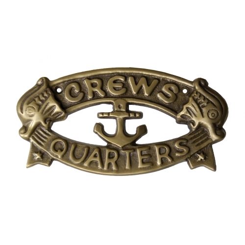 Brass Sign Crews Quarters Nautical SHIP Boat Beach